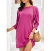 imageDokotoo Womens Dresses 2025 Spring 34 Sleeve Fashion Dresses Crewneck Casual Mini Dress with Pockets SXLRose Red