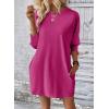 imageDokotoo Womens Dresses 2025 Spring 34 Sleeve Fashion Dresses Crewneck Casual Mini Dress with Pockets SXLRose Red