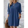 imageDokotoo Womens Dresses 2025 Spring 34 Sleeve Fashion Dresses Crewneck Casual Mini Dress with Pockets SXLSail Blue
