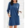 imageDokotoo Womens Dresses 2025 Spring 34 Sleeve Fashion Dresses Crewneck Casual Mini Dress with Pockets SXLSail Blue