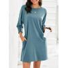 imageDokotoo Womens Dresses 2025 Spring 34 Sleeve Fashion Dresses Crewneck Casual Mini Dress with Pockets SXLStone Blue