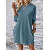 imageDokotoo Womens Dresses 2025 Spring 34 Sleeve Fashion Dresses Crewneck Casual Mini Dress with Pockets SXLStone Blue