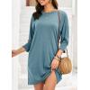 imageDokotoo Womens Dresses 2025 Spring 34 Sleeve Fashion Dresses Crewneck Casual Mini Dress with Pockets SXLStone Blue