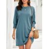 imageDokotoo Womens Dresses 2025 Spring 34 Sleeve Fashion Dresses Crewneck Casual Mini Dress with Pockets SXLStone Blue