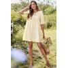 imageDokotoo Womens Dresses Summer V Neck Drawstring Embroidered Half Sleeve Mini Dress Boho Dresses for Women 2025 SundressesBeige