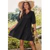 imageDokotoo Womens Dresses Summer V Neck Drawstring Embroidered Half Sleeve Mini Dress Boho Dresses for Women 2025 SundressesBlack