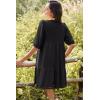 imageDokotoo Womens Dresses Summer V Neck Drawstring Embroidered Half Sleeve Mini Dress Boho Dresses for Women 2025 SundressesBlack