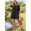 imageDokotoo Womens Dresses Summer V Neck Drawstring Embroidered Half Sleeve Mini Dress Boho Dresses for Women 2025 SundressesBlack