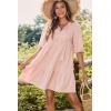 imageDokotoo Womens Dresses Summer V Neck Drawstring Embroidered Half Sleeve Mini Dress Boho Dresses for Women 2025 SundressesLight Pink
