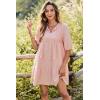 imageDokotoo Womens Dresses Summer V Neck Drawstring Embroidered Half Sleeve Mini Dress Boho Dresses for Women 2025 SundressesLight Pink