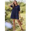 imageDokotoo Womens Dresses Summer V Neck Drawstring Embroidered Half Sleeve Mini Dress Boho Dresses for Women 2025 SundressesNavy Blue