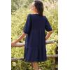 imageDokotoo Womens Dresses Summer V Neck Drawstring Embroidered Half Sleeve Mini Dress Boho Dresses for Women 2025 SundressesNavy Blue