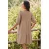 imageDokotoo Womens Dresses Summer V Neck Drawstring Embroidered Half Sleeve Mini Dress Boho Dresses for Women 2025 SundressesPale Khaki