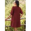 imageDokotoo Womens Dresses Summer V Neck Drawstring Embroidered Half Sleeve Mini Dress Boho Dresses for Women 2025 SundressesRed Dahlia