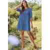 imageDokotoo Womens Dresses Summer V Neck Drawstring Embroidered Half Sleeve Mini Dress Boho Dresses for Women 2025 SundressesSail Blue