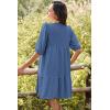 imageDokotoo Womens Dresses Summer V Neck Drawstring Embroidered Half Sleeve Mini Dress Boho Dresses for Women 2025 SundressesSail Blue