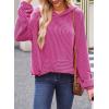 imageDokotoo Womens Pullover Hoodies Sweatshirts Casual Loose Long Sleeve Ribbed Knit ShirtsRose Red