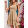 imageDokotoo Womens Summer Dresses 2025 Ruffle Short Sleeve Shirred High Waist Tiered Smocked ALine Casual Dress with PocketBeige