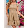 imageDokotoo Womens Summer Dresses 2025 Ruffle Short Sleeve Shirred High Waist Tiered Smocked ALine Casual Dress with PocketBeige