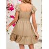 imageDokotoo Womens Summer Dresses 2025 Ruffle Short Sleeve Shirred High Waist Tiered Smocked ALine Casual Dress with PocketBeige