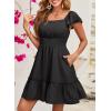 imageDokotoo Womens Summer Dresses 2025 Ruffle Short Sleeve Shirred High Waist Tiered Smocked ALine Casual Dress with PocketBlack