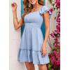 imageDokotoo Womens Summer Dresses 2025 Ruffle Short Sleeve Shirred High Waist Tiered Smocked ALine Casual Dress with PocketBlue