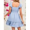 imageDokotoo Womens Summer Dresses 2025 Ruffle Short Sleeve Shirred High Waist Tiered Smocked ALine Casual Dress with PocketBlue