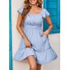 imageDokotoo Womens Summer Dresses 2025 Ruffle Short Sleeve Shirred High Waist Tiered Smocked ALine Casual Dress with PocketBlue
