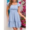 imageDokotoo Womens Summer Dresses 2025 Ruffle Short Sleeve Shirred High Waist Tiered Smocked ALine Casual Dress with PocketBlue