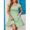 imageDokotoo Womens Summer Dresses 2025 Ruffle Short Sleeve Shirred High Waist Tiered Smocked ALine Casual Dress with PocketGreen