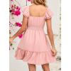 imageDokotoo Womens Summer Dresses 2025 Ruffle Short Sleeve Shirred High Waist Tiered Smocked ALine Casual Dress with PocketPink
