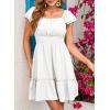 imageDokotoo Womens Summer Dresses 2025 Ruffle Short Sleeve Shirred High Waist Tiered Smocked ALine Casual Dress with PocketWhite