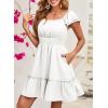 imageDokotoo Womens Summer Dresses 2025 Ruffle Short Sleeve Shirred High Waist Tiered Smocked ALine Casual Dress with PocketWhite