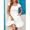 imageDokotoo Womens Summer Dresses 2025 Ruffle Short Sleeve Shirred High Waist Tiered Smocked ALine Casual Dress with PocketWhite