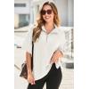 imageDokotoo Womens Summer Short Sleeve Tops Zipper V Neck Lightweight Ribbed Knit Oversized Sweatshirt Casual Blouses ShirtsWhite