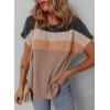 imageDokotoo Womens Summer Tops 2025 Fashion Color Block Shirts Casual Crewneck Oversized Tshirts Ribbed Knit Tees BlouseBeige
