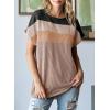 imageDokotoo Womens Summer Tops 2025 Fashion Color Block Shirts Casual Crewneck Oversized Tshirts Ribbed Knit Tees BlouseBeige