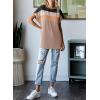 imageDokotoo Womens Summer Tops 2025 Fashion Color Block Shirts Casual Crewneck Oversized Tshirts Ribbed Knit Tees BlouseBeige