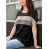 imageDokotoo Womens Summer Tops 2025 Fashion Color Block Shirts Casual Crewneck Oversized Tshirts Ribbed Knit Tees BlouseBlack