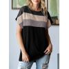 imageDokotoo Womens Summer Tops 2025 Fashion Color Block Shirts Casual Crewneck Oversized Tshirts Ribbed Knit Tees BlouseBlack