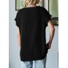 imageDokotoo Womens Summer Tops 2025 Fashion Color Block Shirts Casual Crewneck Oversized Tshirts Ribbed Knit Tees BlouseBlack