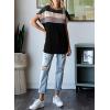 imageDokotoo Womens Summer Tops 2025 Fashion Color Block Shirts Casual Crewneck Oversized Tshirts Ribbed Knit Tees BlouseBlack