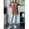 imageDokotoo Womens Summer Tops 2025 Fashion Color Block Shirts Casual Crewneck Oversized Tshirts Ribbed Knit Tees BlouseBrown
