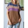 imageDokotoo Womens Summer Tops 2025 Fashion Color Block Shirts Casual Crewneck Oversized Tshirts Ribbed Knit Tees BlouseBrown