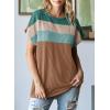 imageDokotoo Womens Summer Tops 2025 Fashion Color Block Shirts Casual Crewneck Oversized Tshirts Ribbed Knit Tees BlouseChestnut