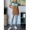 imageDokotoo Womens Summer Tops 2025 Fashion Color Block Shirts Casual Crewneck Oversized Tshirts Ribbed Knit Tees BlouseChestnut