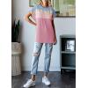 imageDokotoo Womens Summer Tops 2025 Fashion Color Block Shirts Casual Crewneck Oversized Tshirts Ribbed Knit Tees BlousePink
