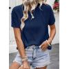 imageDokotoo Womens Tops Dressy Casual Summer Crewneck Short Sleeve Sweaters Knit Solid Trendy Hollow Out Shirts BlousesNavy Blue