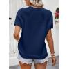 imageDokotoo Womens Tops Dressy Casual Summer Crewneck Short Sleeve Sweaters Knit Solid Trendy Hollow Out Shirts BlousesNavy Blue