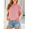 imageDokotoo Womens Tops Dressy Casual Summer Crewneck Short Sleeve Sweaters Knit Solid Trendy Hollow Out Shirts BlousesPink